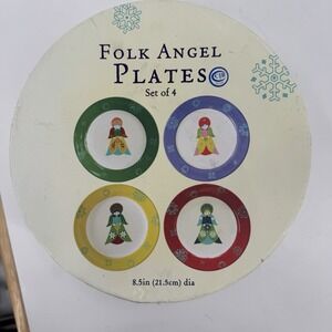 World Market Folk Angel Plates 8.5" Christmas Plates Set Of 4‎